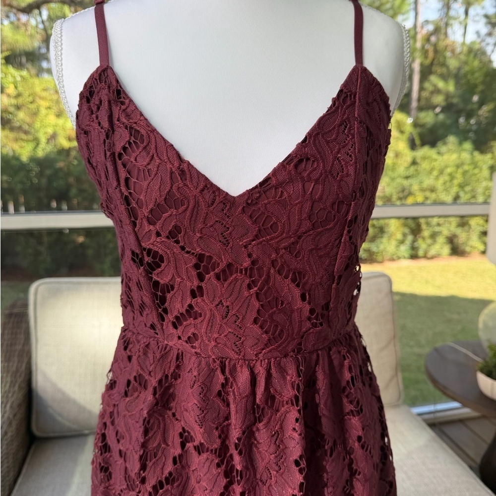 Charlotte Russe Burgundy Lace Mini Dress- Size M - Picture 2 of 7